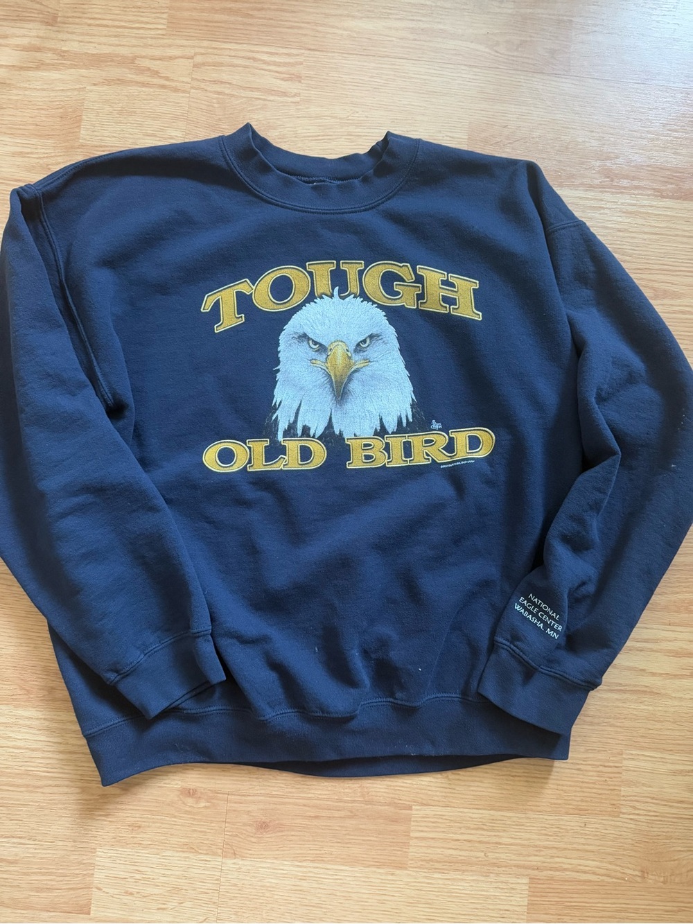2012 Earth Sun Moon Tough Old Bird Bald Eagle Crewneck Sweatshirt Navy L